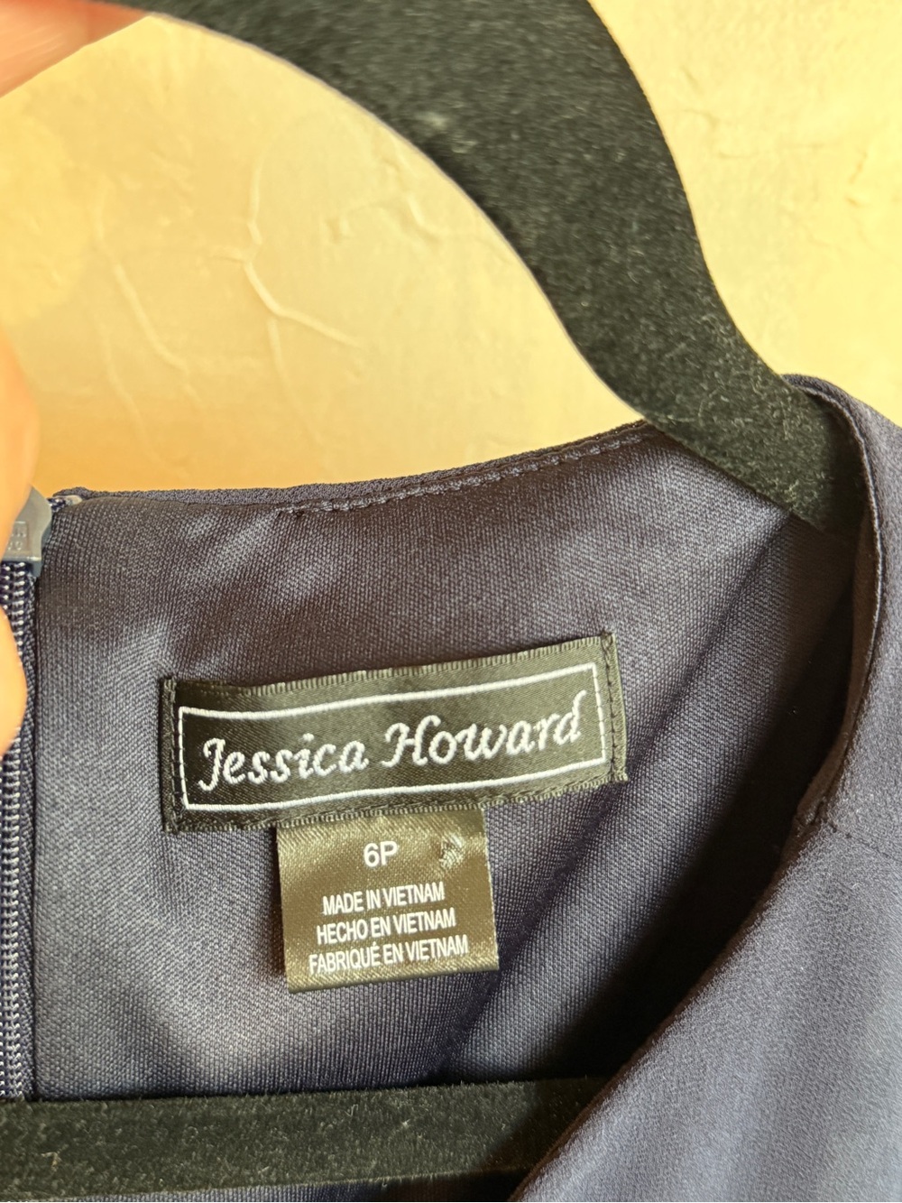 Jessica Howard Navy Chiffon Overlay Cocktail Dress Batwing Sleeve Tie Waist 10 - Picture 4 of 5